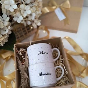 Caixa convite com 2 xícaras personalizadas