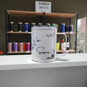 Caneca térmica personalizada inox Branco com tampa
