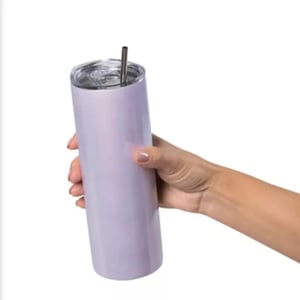 Copo térmico personalizado lilás cintilante inox com tampa e canudo