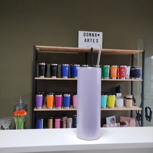 Copo térmico personalizado lilás cintilante inox com tampa e canudo