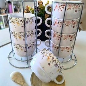 Torre com 4 xícaras personalizadas Cerâmica 180ml cada xícara Branca  Personalizado 