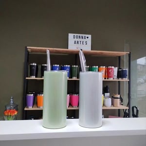 Copo térmico cintilante inox personalizado com tampa e canudo Inox 450ml 2 Cores Térmico Personalizado 