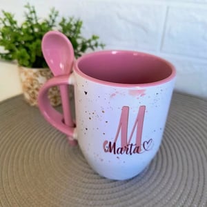 Caneca personalizada com colher Cerâmica 325ml Colorida  Personalizado 