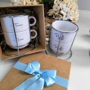Torre com 2 xícaras personalizados Cerâmica 180ml cada xícara Branca  Personalizado 