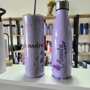 Copo térmico personalizado lilás cintilante inox com tampa e canudo Inox 550ml Lilás Térmico Personalizado 