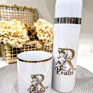 Garrafa térmica com tampa click e alça personalizada Inox 450ml 2 Cores Térmico Personalizado 