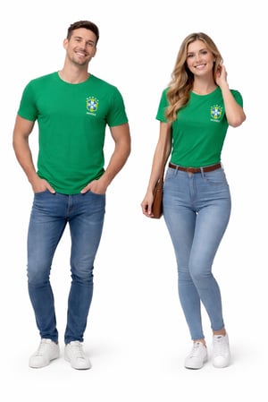 Camiseta BRASIL - Verde Gola Verde Algodão   DTF  