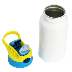 Squeeze de Alumínio Branco Infantil Tampa Azul e Amarelo Personalizado