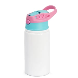 Squeeze de Alumínio Branco Infantil Tampa Azul e Rosa Personalizado