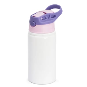 Squeeze de Alumínio Branco Infantil Tampa Rosa e Roxo Personalizado
