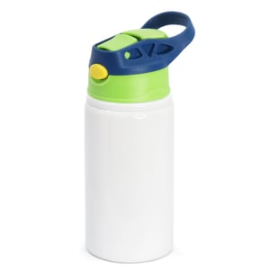 Squeeze de Alumínio Branco Infantil Tampa Verde e Azul Personalizado