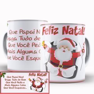 Caneca Personalizada Pronta Feliz Natal Caneca de Cerâmica 325ml Área de Impressão = 20 x 9,5cm    