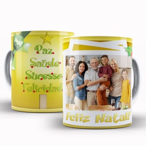 Caneca Personalizada com Uma Foto - Feliz Natal Paz e Saúde Caneca de Cerâmica 325ml Área de Impressão = 20 x 9,5cm    Após concluir o pagamento, clique em preencher formulário para anexar seu arquivo ou escrever seu texto