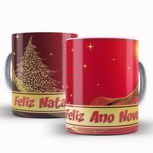 Caneca Personalizada Pronta Feliz Natal e Feliz Ano Novo Caneca de Cerâmica 325ml Área de Impressão = 20 x 9,5cm    