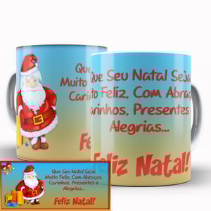 Caneca Personalizada Pronta Natal Feliz Caneca de Cerâmica 325ml Área de Impressão = 20 x 9,5cm    