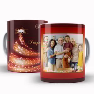 Caneca Personalizada com Uma Foto - Feliz Natal e Próspero Ano Novo Caneca de Cerâmica 325ml Área de Impressão = 20 x 9,5cm    Após concluir o pagamento, clique em preencher formulário para anexar seu arquivo ou escrever seu texto