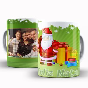 Caneca Personalizada com Uma Foto - Feliz Natal Papai Noel Caneca de Cerâmica 325ml Área de Impressão = 20 x 9,5cm    Após concluir o pagamento, clique em preencher formulário para anexar seu arquivo ou escrever seu texto
