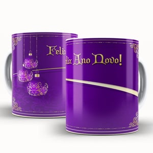 Caneca Personalizada Pronta Feliz Ano Novo Caneca de Cerâmica 325ml Área de Impressão = 20 x 9,5cm    