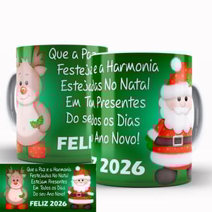 Caneca Personalizada Pronta Feliz 2026 Paz e Harmonia Caneca de Cerâmica 325ml Área de Impressão = 20 x 9,5cm    