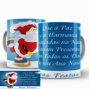 Caneca Personalizada Pronta Boas Festas Caneca de Cerâmica 325ml Área de Impressão = 20 x 9,5cm    