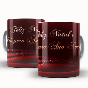 Caneca Personalizada Pronta Feliz Natal e Próspero Ano Novo Caneca de Cerâmica 325ml Área de Impressão = 20 x 9,5cm    