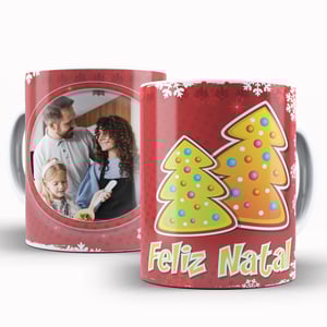 Caneca Personalizada com Uma Foto - Feliz Natal 1 Caneca de Cerâmica 325ml Área de Impressão = 20 x 9,5cm    Após concluir o pagamento, clique em preencher formulário para anexar seu arquivo ou escrever seu texto