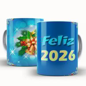 Caneca Personalizada Pronta Feliz 2026 Caneca de Cerâmica 325ml Área de Impressão = 20 x 9,5cm    