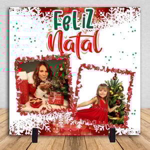 Azulejo Personalizado Com Duas Fotos - Feliz Natal Cerâmica Branca Brilho 15x15cm ou 20x20cm    Após concluir o pagamento, clique em preencher formulário para anexar seu arquivo ou escrever seu texto