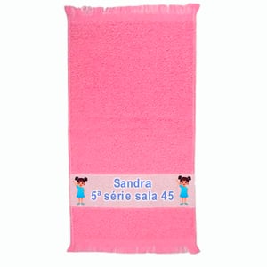 Toalha Infantil Lavabinho Com Franja Personalizada Algodão/Poliéster Área de Impressão: 6x22cm Impressão frente   Após concluir o pagamento, clique em preencher formulário para anexar seu arquivo ou escrever seu texto