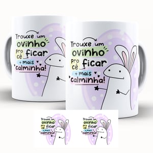 Caneca Personalizada Páscoa Flork Divertido Mais Calminha Caneca de Cerâmica 325ml Área de Impressão = 20 x 9,5cm    