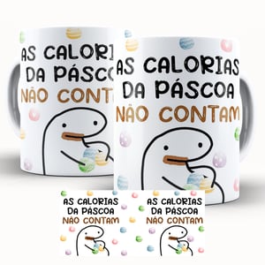 Caneca Personalizada Páscoa Flork Divertido Calorias da Páscoa Caneca de Cerâmica 325ml Área de Impressão = 20 x 9,5cm    