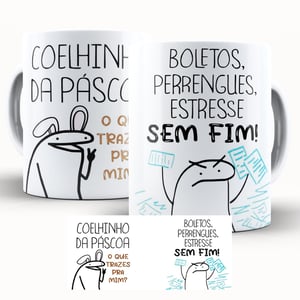 Caneca Personalizada Páscoa Flork Divertido O Que Trazes Pra Mim Caneca de Cerâmica 325ml Área de Impressão = 20 x 9,5cm    