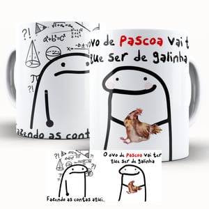 Caneca Personalizada Páscoa Flork Divertido Fazendo as Contas Caneca de Cerâmica 325ml Área de Impressão = 20 x 9,5cm    
