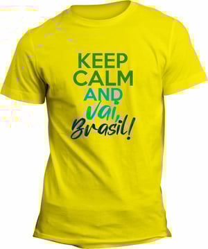 Camiseta Amarela Unissex Personalizada Pronta - Vai Brasil Poliéster Área de Impressão = 20x28cm Impressão frente   