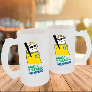 Caneca de Vidro Jateado Personalizada - Aqui é Brasil Caneca de Vidro Jateado 475ml Área de Impressão = 20 x 9,5cm    