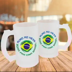 Caneca de Vidro Jateado Personalizada - Rumo ao Hexa Caneca de Vidro Jateado 475ml Área de Impressão = 20 x 9,5cm    