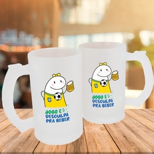 Caneca de Vidro Jateado Personalizada - Jogo é Desculpa Caneca de Vidro Jateado 475ml Área de Impressão = 20 x 9,5cm    