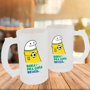 Caneca de Vidro Jateado Personalizada - Bora Pra Cima Brasil Caneca de Vidro Jateado 475ml Área de Impressão = 20 x 9,5cm    