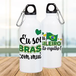 Squeeze Branco de Alumínio Personalizado - Eu Sou Brasileiro Alumínio Área de Impressão = 18(L) x 9(A)cm    