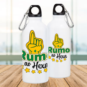 Squeeze Branco de Alumínio Personalizado - Rumo ao Hexa Alumínio Área de Impressão = 18(L) x 9(A)cm    