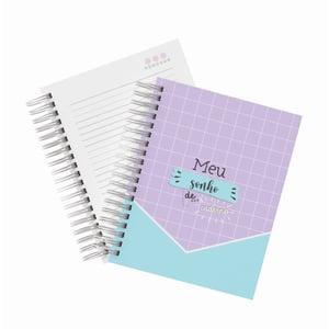 Caderno Escolar - A5 Sulfite 75g 16cmx22cm Miolo preto e branco Laminação brilho ou fosco Espiral Transparente 