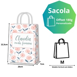Sacola de Papel (Vertical) - M Offset 180g 20x22,5x7cm 4x0  Com dobra na parte de cima 
