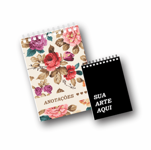 Bloco de Anotações Capa e Contracapa Papel Supremo 300g - 4x0 cor 10x7cm  Miolo sem impressão 50fls Encadernação Wire-o 