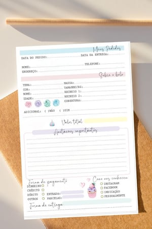 Bloco de Pedidos para Confeitaria – 50 folhas Offset 90g 15,3x21 - A5 Colorido  Blocado 