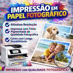 Impressão em papel Papel Fotográfico - A4 Colorido Fotográfico 180g 21x29,7cm 4x0 Fosco, sem Laminação Corte Reto Sem acabamento (Folhas soltas). Para impressão frente e verso, comprar o dobro de impressões.