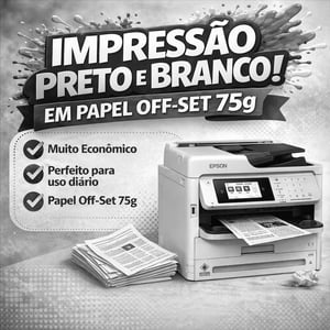Impressão PB, A4,Tinta Pigmentada, Papel Off-set 75g - 1x0 cor Off-set 75g 21x29,7cm 4x0 Sem verniz Corte Reto Sem acabamento (Folhas soltas). Para impressão frente e verso, comprar o dobro de impressões.