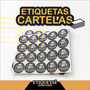 Etiquetas Adesivas em Cartelas- Medidas e Quantidades Personalizadas Vinil + impressão eco-solvente Personalizado   Meio Corte e refile em cartelas 
