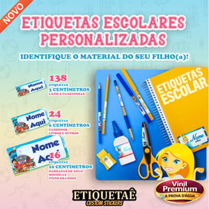 Kit 178 Etiquetas Escolares Personalizadas – Vinil • À Prova d’Água • 100+ Modelos Vinil A4   Meio Corte e refile em cartelas 