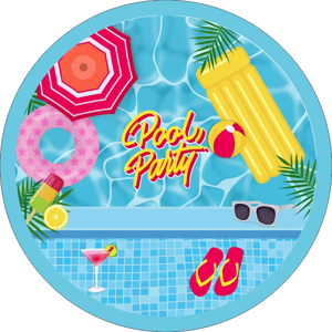 CAPA PAINEL REDONDO POOL PARTY | TECIDO PREMIUM  | VÁRIOS MODELOS - 1.50X1.50M E 50X50CM