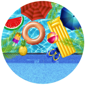 CAPA PAINEL REDONDO POOL PARTY | TECIDO PREMIUM  | VÁRIOS MODELOS - 1.50X1.50M E 50X50CM